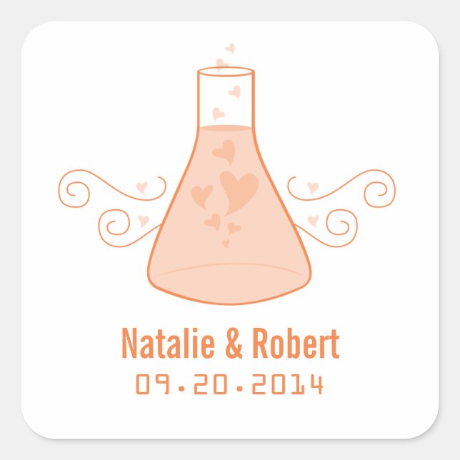 Orange Sweet Chemistry Wedding Stickers (Front)