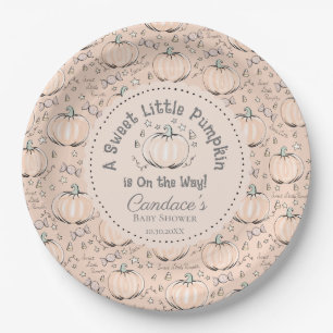 Orange Sweet Little Pumpkin Baby Shower Paper Plate