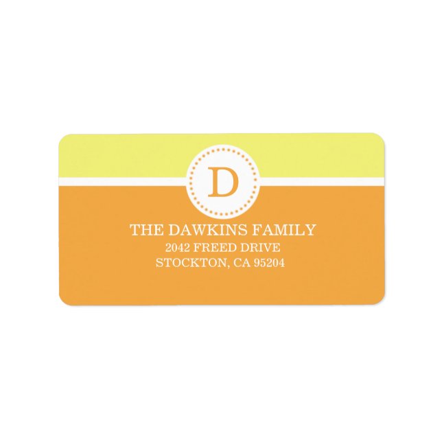 Orange Sweet Monogram Custom Monogrammed Family Label (Front)
