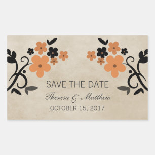 Orange Sweet Vintage Floral Save the Date Stickers