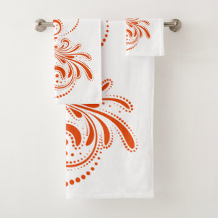 Orange swirl on white background bath towel set