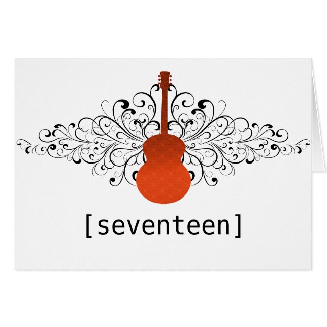 Orange Swirls Guitar Table Number Card (Front Horizontal)