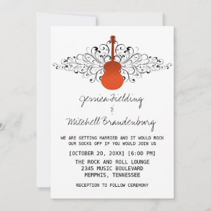 Orange Swirls Guitar Wedding Invitation