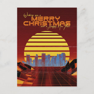 Orange Synthwave Christmas Holiday Postcard