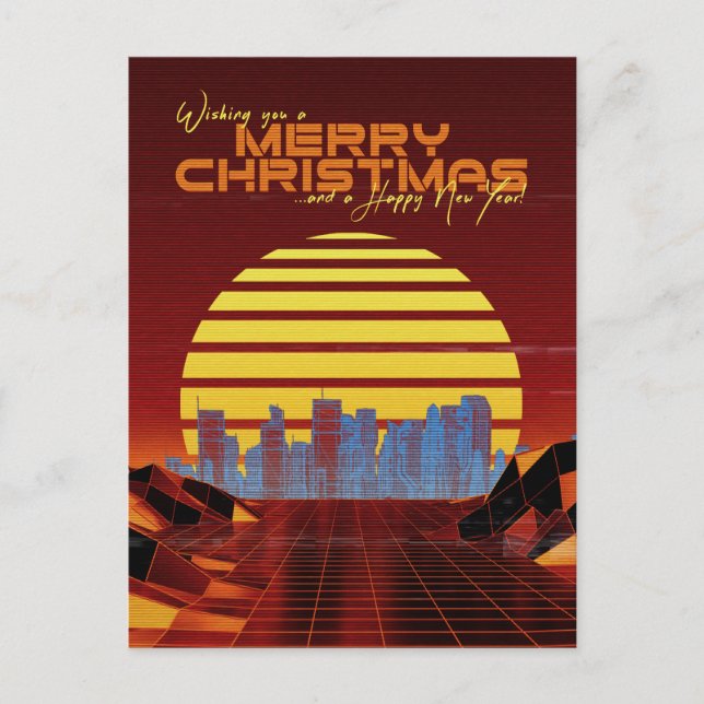 Orange Synthwave Christmas Holiday Postcard (Front)