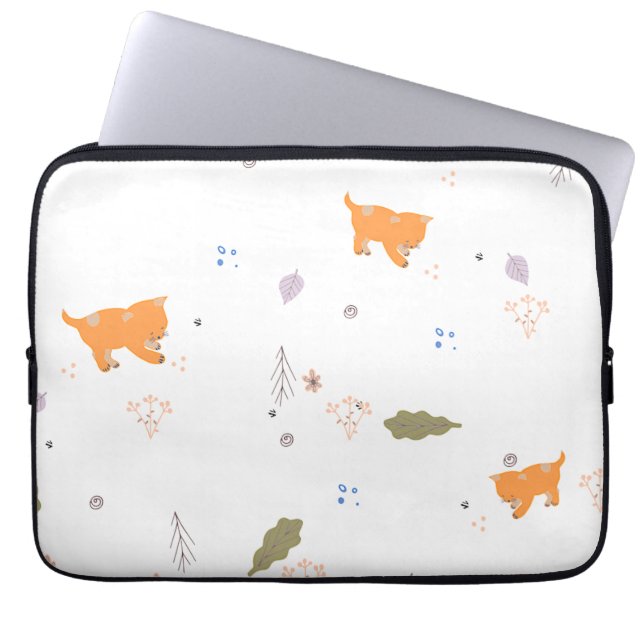 Orange Tabby and Leaves Pattern  Laptop Sleeve (Front)