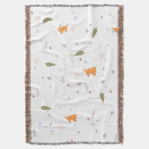 Orange Tabby and Leaves Pattern Throw Blanket