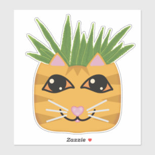 Orange Tabby Cat Aloe Plant Planter Sticker