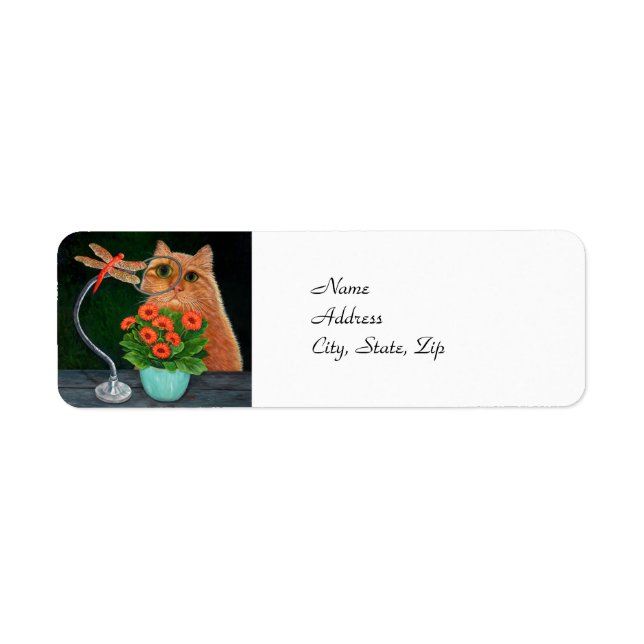 Orange Tabby Cat and Dragonfly Return Address Label (Front)