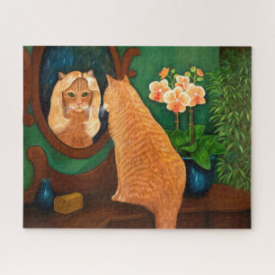 Orange Tabby Cat and Mirror Jigsaw Puzzle