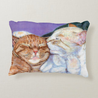 Orange Tabby Cat and White Flame Tip Cat Love Kiss Decorative Cushion