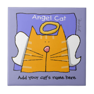 Orange Tabby Cat Angel Personalise Ceramic Tile