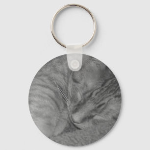 Orange Tabby Cat/Black & White Photo Key Ring