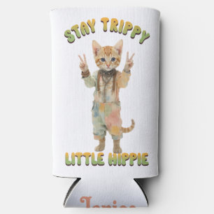 Orange Tabby Cat Boho Stay Trippy Little Hippie  Seltzer Can Cooler