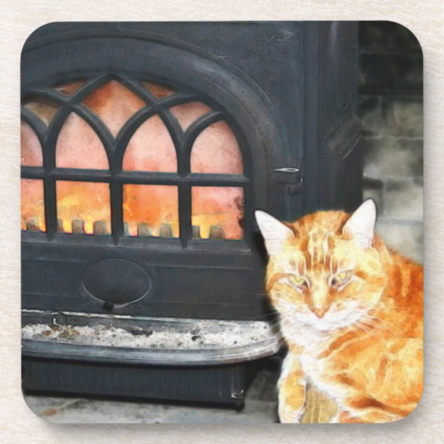 Orange Tabby Cat By Fire Coaster (Front)