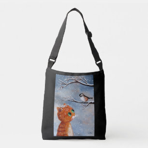 Orange Tabby Cat Chickadee in Winter Crossbody Bag