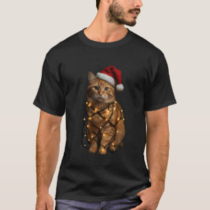Orange Tabby Cat Christmas Lights Funny Santa Holi T-Shirt