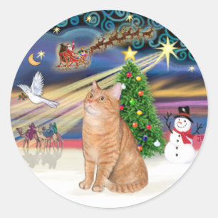 Orange Tabby Cat - Christmas Magic Classic Round Sticker
