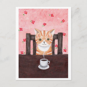 Orange Tabby Cat Coffee Illustration Postcard