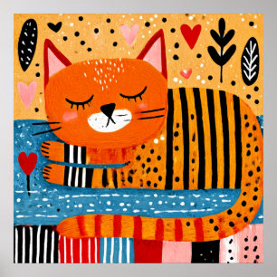 Orange Tabby Cat, colorful design, Poster