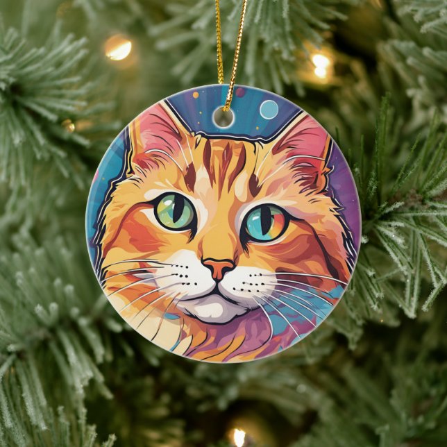 Orange Tabby Cat | Contemporary Colourful Painting Ceramic Ornament (Tree)