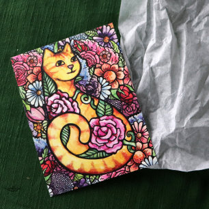 Orange Tabby Cat Flower Garden Postcard