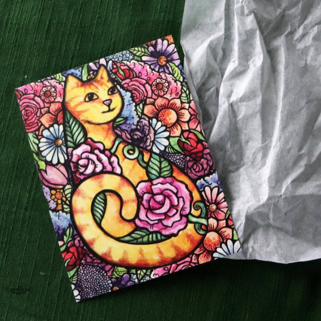 Orange Tabby Cat Flower Garden Postcard (Creator Uploaded)