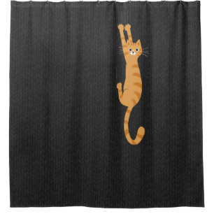 Orange Tabby Cat Hanging On Funny Striped Cat Shower Curtain
