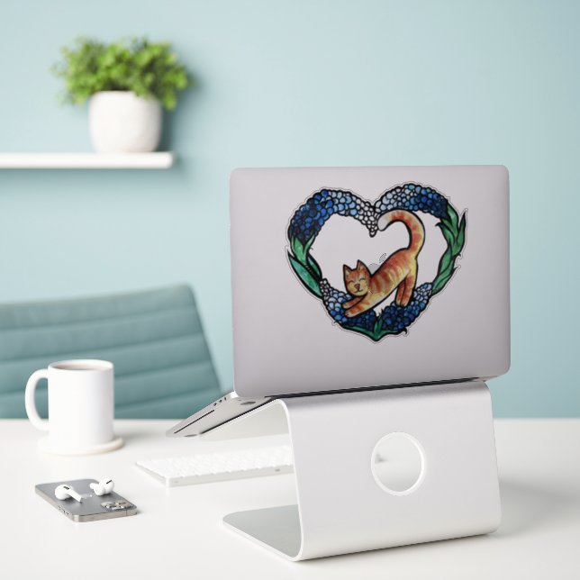 Orange Tabby Cat Heart Art Cute texas bluebonnet   (Laptop On Desk)