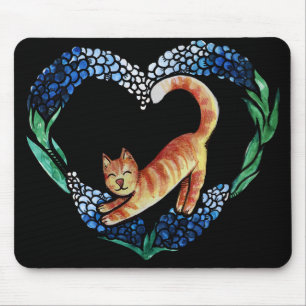 Orange Tabby Cat Heart Art Cute texas bluebonnet   Mouse Pad
