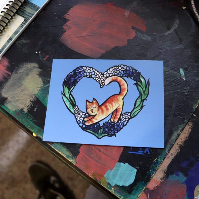 Orange Tabby Cat Heart Art Cute texas bluebonnet  Postcard (Creator Uploaded)