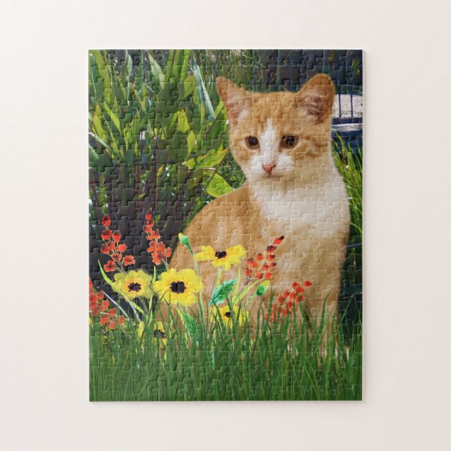 Orange Tabby Cat in Flower Garden  Animal Lovers  Jigsaw Puzzle (Vertical)