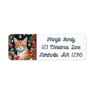 Orange Tabby Cat Meowy Christmas Return Address  Label