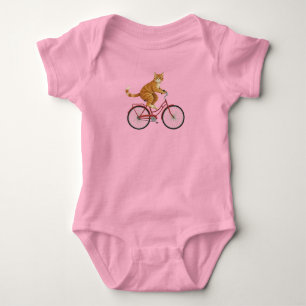 Orange Tabby Cat on a Bicycle Baby Bodysuit
