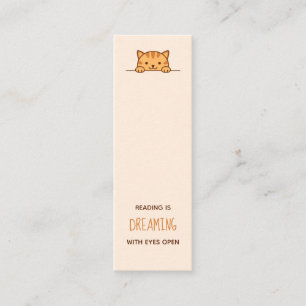 Orange Tabby Cat Peeking above Bookmark Quote Mini Business Card