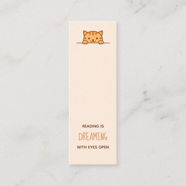 Orange Tabby Cat Peeking above Bookmark Quote Mini Business Card (Front)
