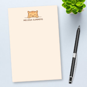 Orange Tabby Cat Peeking above Custom Name Post-it Notes