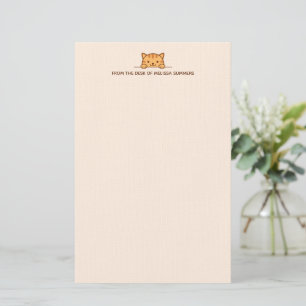 Orange Tabby Cat Peeking above Custom Text Beige Stationery