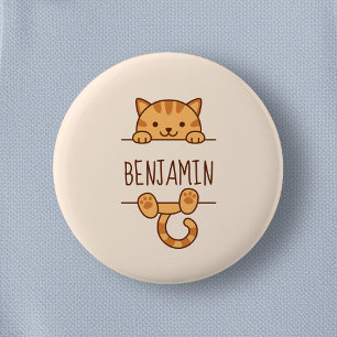 Orange Tabby Cat Peeking behind Custom Name 6 Cm Round Badge
