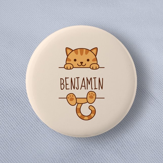 Orange Tabby Cat Peeking behind Custom Name 6 Cm Round Badge (Creator Uploaded)