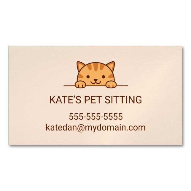 Orange Tabby Cat Peeking Pet Sitting Service Magnetic Business Card (Front)
