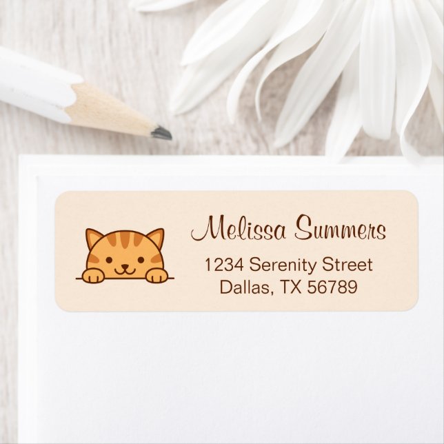 Orange Tabby Cat Pet Beige Return Address Label (Insitu)