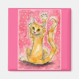 Orange tabby cat, pink magnet