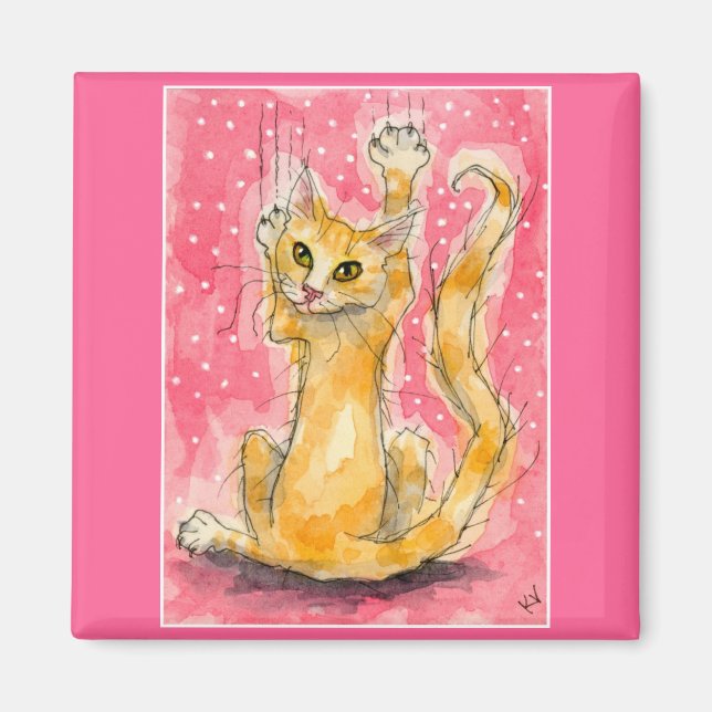 Orange tabby cat, pink magnet (Front)