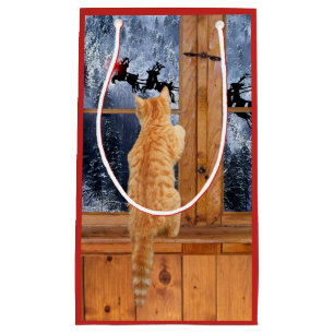 Orange tabby cat red dot Christmas Small Gift Bag