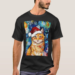 Orange Tabby Cat Santa Starry Night Christmas By A T-Shirt