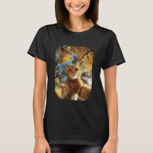 Orange Tabby Cat Selfie Fall Leaves Autumn Animal T-Shirt