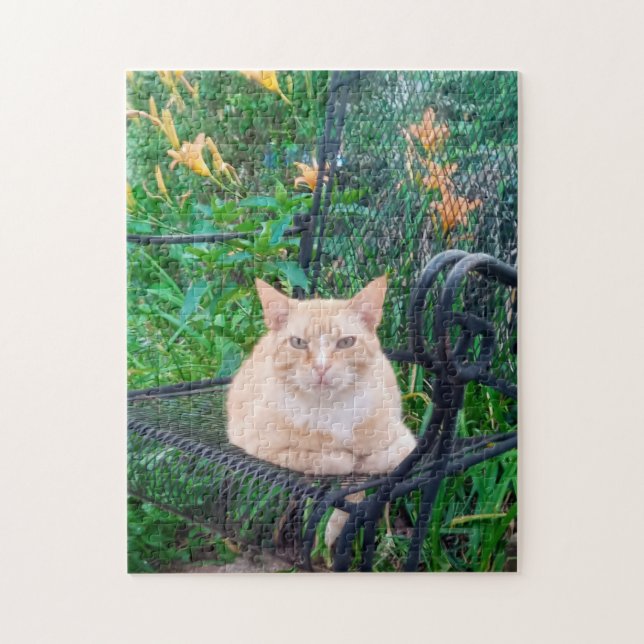 Orange Tabby Cat Sitting in Chair Photo  Jigsaw Puzzle (Vertical)