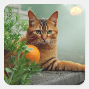 Orange Tabby Cat Square Sticker