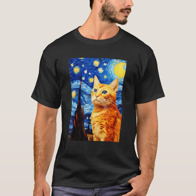 Orange Tabby Cat Starry Night Vincent van Gogh Pet T-Shirt (Front)